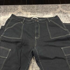 Black Cargo Pants with White Stitching